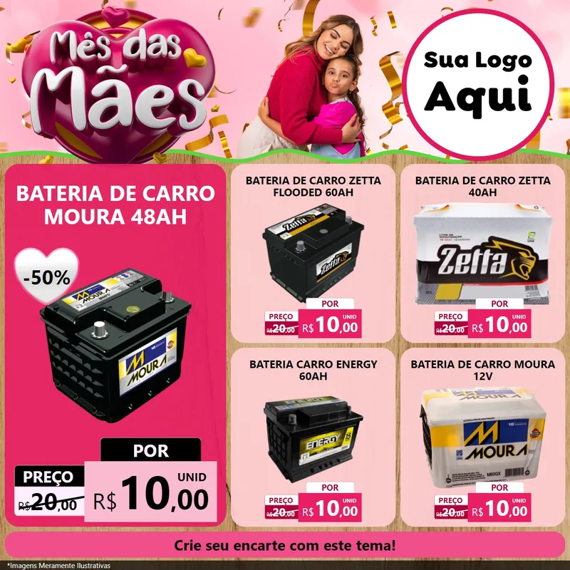 Modelo de Rede Social para Feed Facebook com o tema Mês das Mães para Baterias Elétricas