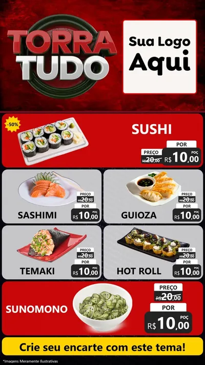 Modelo de TV para TV Vertical com o tema Torra Tudo para Comida japonesa