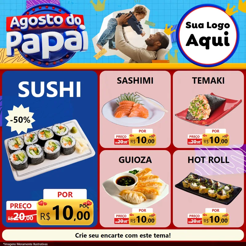 Modelo de Rede Social para Feed Facebook com o tema Agosto do Papai para Comida japonesa
