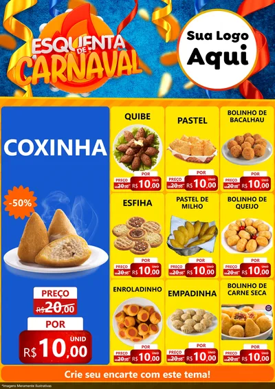 Modelo de Encarte para Encarte A4 Vertical com o tema Esquenta de Carnaval para Salgadaria
