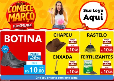 Modelo de Encarte para Encarte A4 Horizontal com o tema Comece Março Economizando para Agropecuária