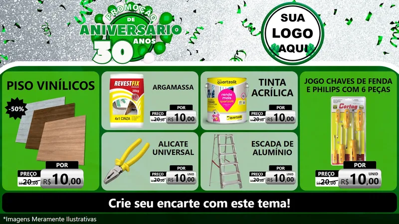 Modelo de TV para TV Horizontal com o tema Promoção de Aniversário - 30 Anos para Material para Construção
