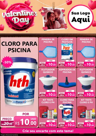 Modelo de Encarte para Encarte A4 Vertical com o tema Valentine's Day para Produtos para Piscina