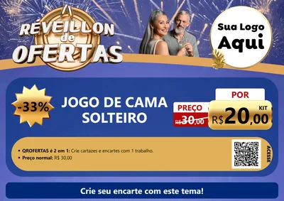 Modelo de Cartaz para Cartaz A4 Horizontal com o tema Réveillon de Ofertas para Cama, Mesa e Banho