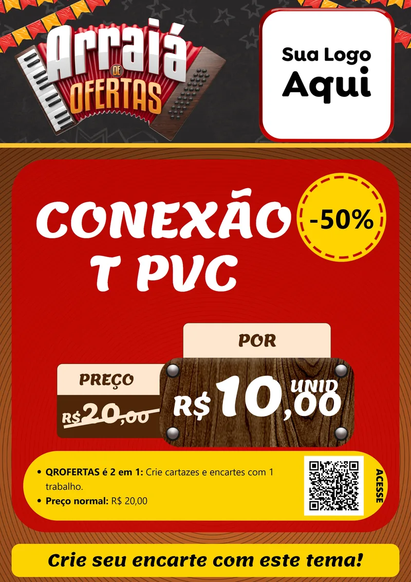 Modelo de Cartaz para Cartaz A4 Vertical com o tema Arraiá de Ofertas - Junina para Tubos e conexões