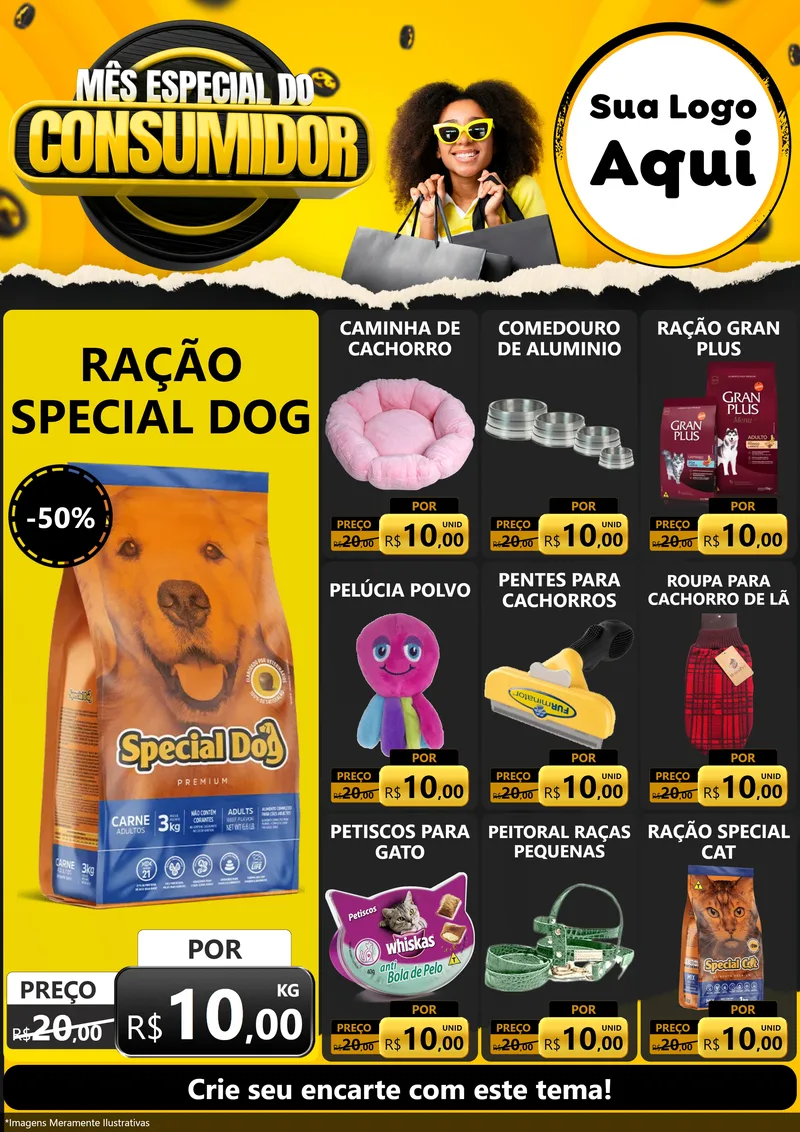 Modelo de Encarte para Encarte A4 Vertical com o tema Mês Especial do Consumidor para Pet Shop