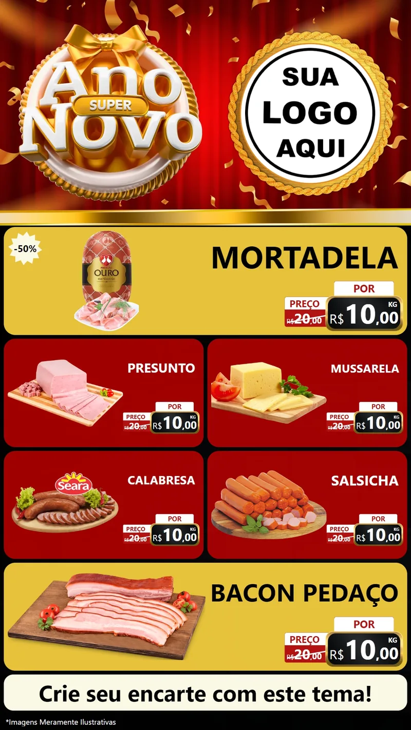 Modelo de TV para TV Vertical com o tema Super Ano Novo para Frios e Laticínios