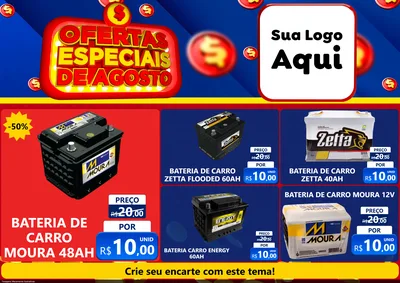 Modelo de Encarte para Encarte A4 Horizontal com o tema Ofertas Especiais de Agosto para Baterias Elétricas