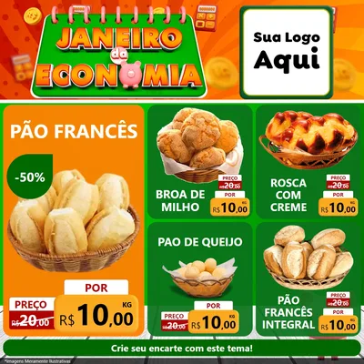 Modelo de Rede Social para Feed Facebook com o tema Janeiro da Economia para Padaria