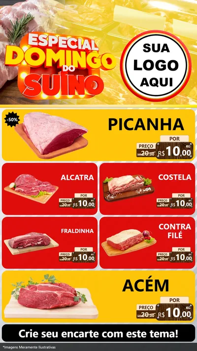 Modelo de TV para TV Vertical com o tema Especial Domingo do Suíno para Açougue