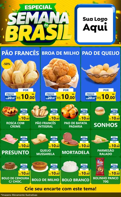 Modelo de Encarte para Encarte Grande com o tema Especial Semana do Brasil para Padaria