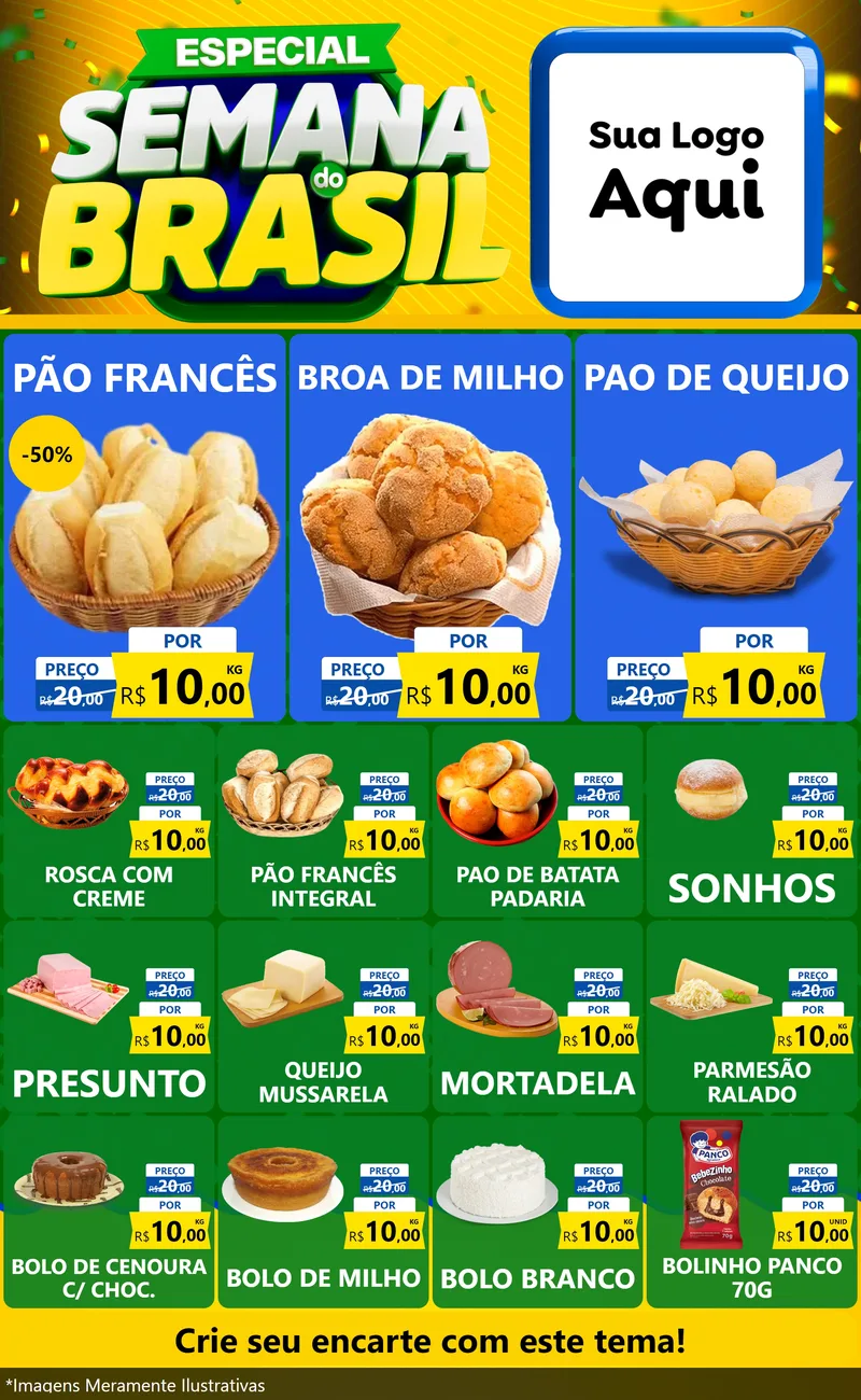 Modelo de Encarte para Encarte Grande com o tema Especial Semana do Brasil para Padaria