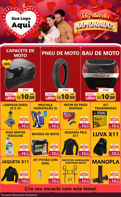 Modelo de Encarte para Encarte Grande com o tema Feliz Dia Dos Namorados para Moto peças