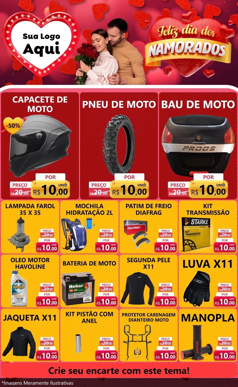 Modelo de Encarte para Encarte Grande com o tema Feliz Dia Dos Namorados para Moto peças