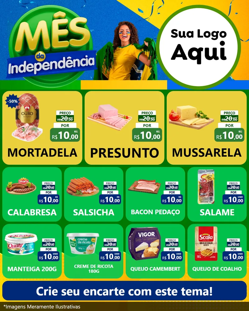 Modelo de Rede Social para Feed Instagram com o tema Mês da Independência para Frios e Laticínios