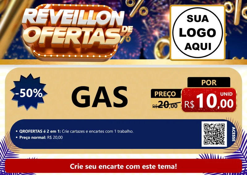Modelo de Cartaz para Cartaz A4 Horizontal com o tema Réveillon de Ofertas para Água e gás