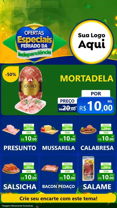 Modelo de Rede Social para Stories com o tema Ofertas Especiais Feriado da Independência para Frios e Laticínios