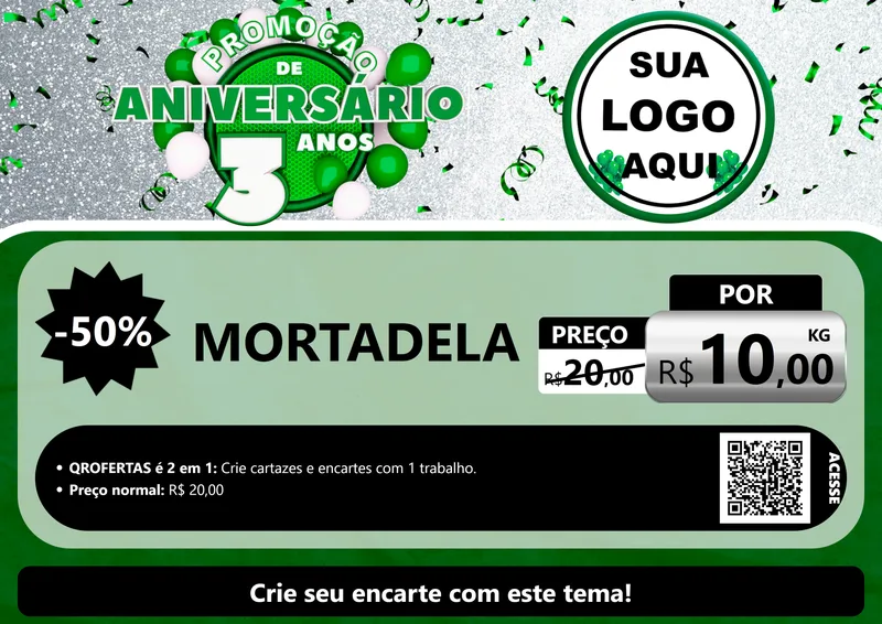 Modelo de Cartaz para Cartaz A4 Horizontal com o tema Promoção de Aniversário - 3 Anos para Frios e Laticínios