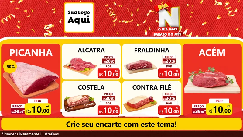 Modelo de TV para TV Horizontal com o tema Dia N o Dia Mais Barato do Mês para Açougue