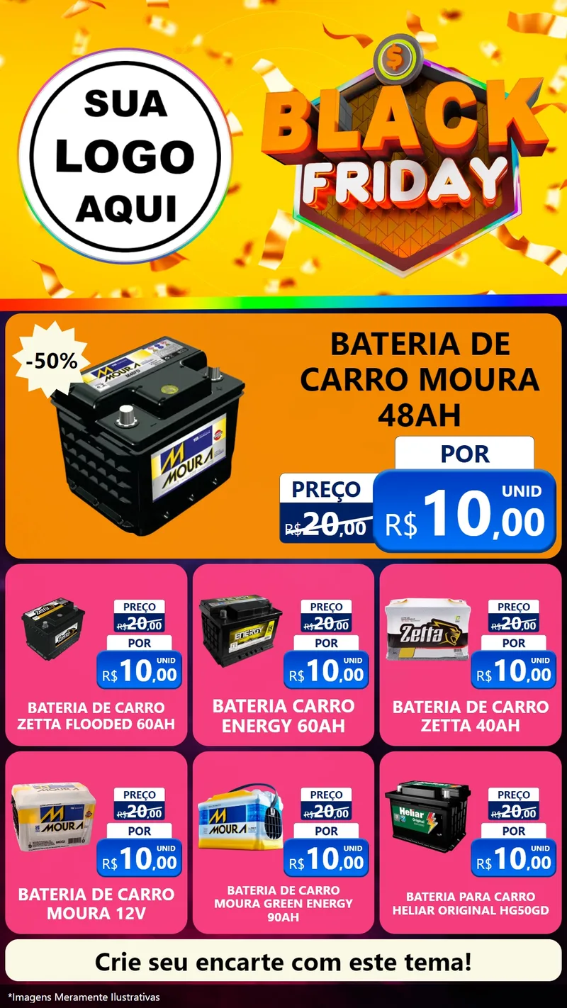 Modelo de Rede Social para Stories com o tema Black Friday para Baterias Elétricas