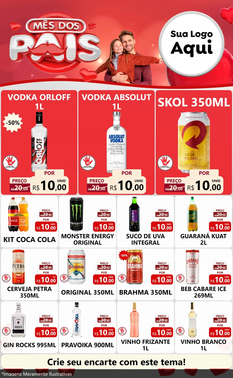 Modelo de Encarte para Encarte Grande com o tema Mês dos Pais para Distribuidora de bebidas