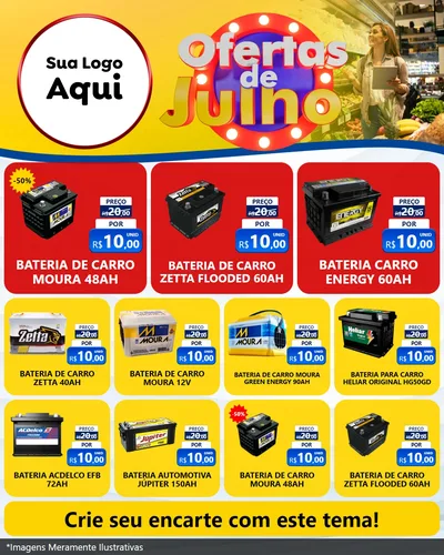 Modelo de Rede Social para Feed Instagram com o tema Ofertas de Julho para Baterias Elétricas