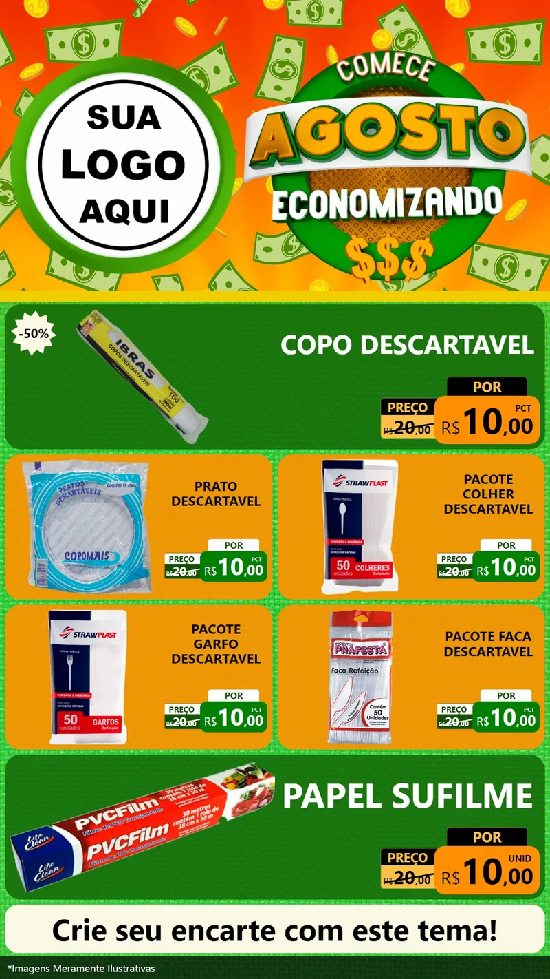 Modelo de TV para TV Vertical com o tema Comece Agosto Economizando para Embalagens
