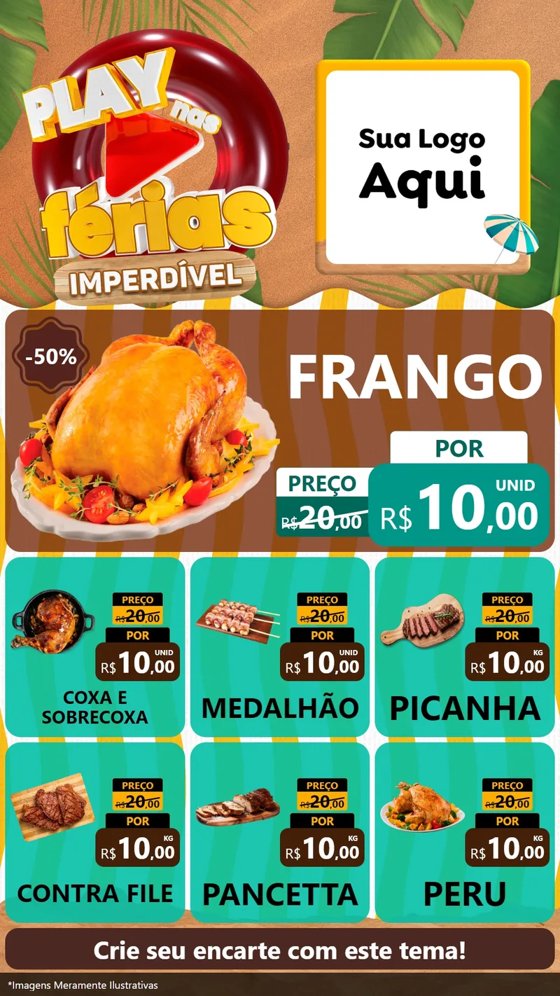 Modelo de Rede Social para Stories com o tema Play Nas Férias Imperdível para Assados