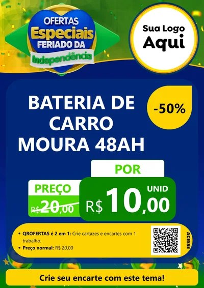 Modelo de Cartaz para Cartaz A4 Vertical com o tema Ofertas Especiais Feriado da Independência para Baterias Elétricas