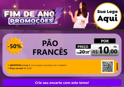 Modelo de Cartaz para Cartaz A4 Horizontal com o tema Fim de Ano Promoções para Padaria