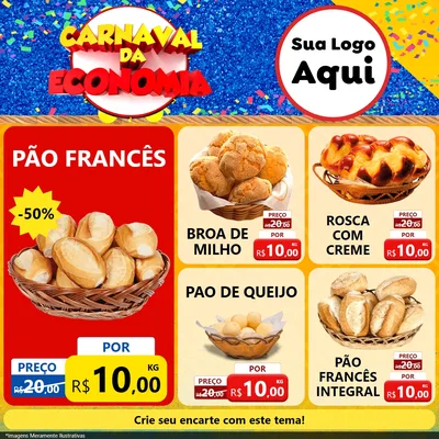 Modelo de Rede Social para Feed Facebook com o tema Carnaval da Economia para Padaria