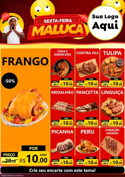 Modelo de Encarte para Encarte A4 Vertical com o tema Sexta-feira Maluca para Assados