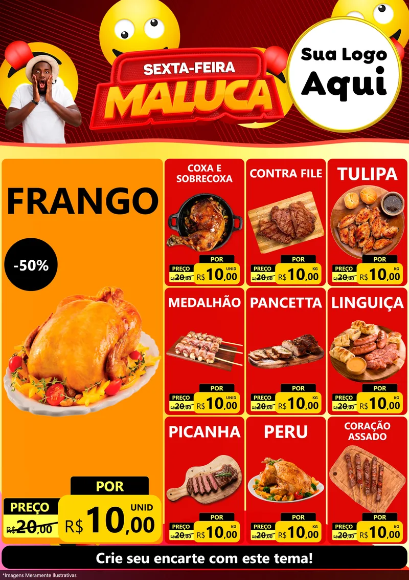 Modelo de Encarte para Encarte A4 Vertical com o tema Sexta-feira Maluca para Assados