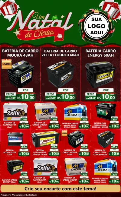 Modelo de Encarte para Encarte Grande com o tema Um Natal de Ofertas para Baterias Elétricas