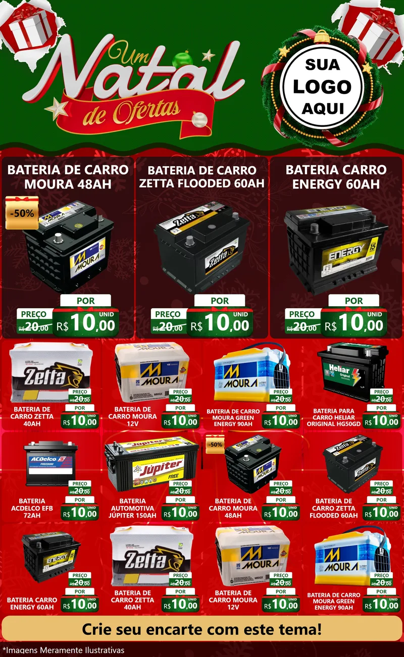 Modelo de Encarte para Encarte Grande com o tema Um Natal de Ofertas para Baterias Elétricas