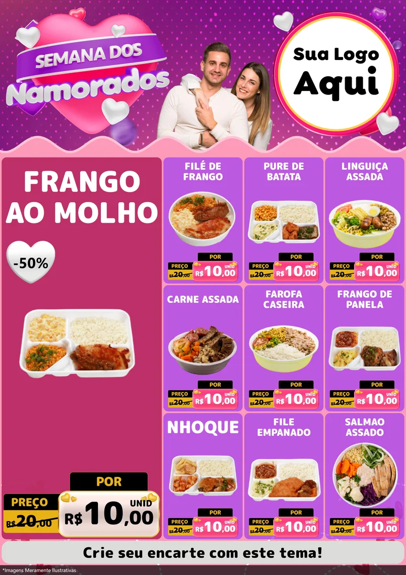 Modelo de Encarte para Encarte A4 Vertical com o tema Semana dos Namorados para Restaurante