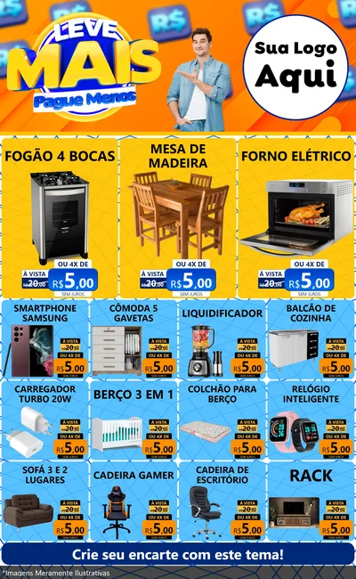 Modelo de Encarte para Encarte Grande com o tema Leve Mais, Pague Menos para Móveis e Eletro