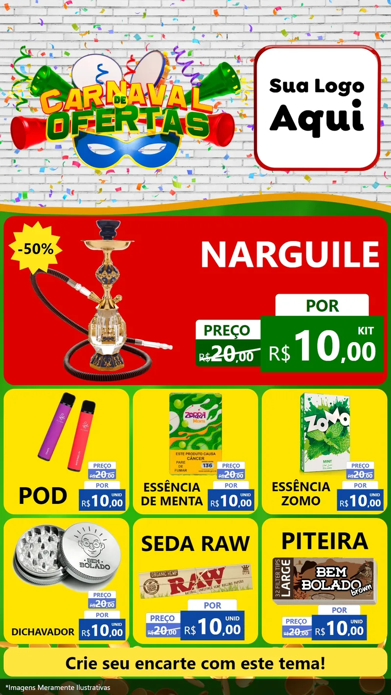 Modelo de Rede Social para Stories com o tema Carnaval de Ofertas para Tabacaria