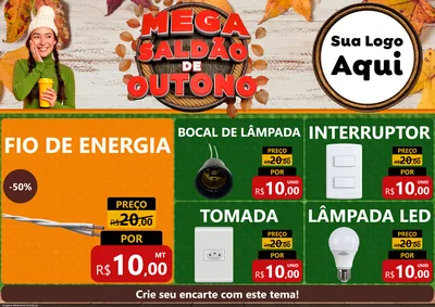 Modelo de Encarte para Encarte A4 Horizontal com o tema Mega Saldão de Outono para Materiais Elétricos