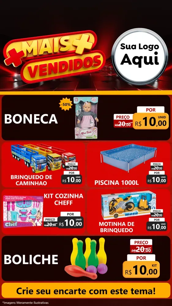 Modelo de TV para TV Vertical com o tema Mais Vendidos para Brinquedos