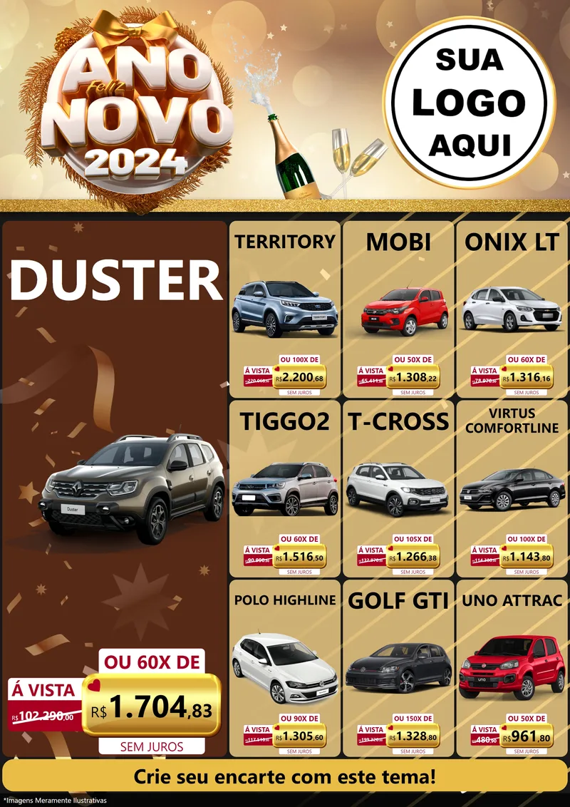 Modelo de Encarte para Encarte A4 Vertical com o tema Feliz Ano Novo 2027 para Concessionaria de Carros