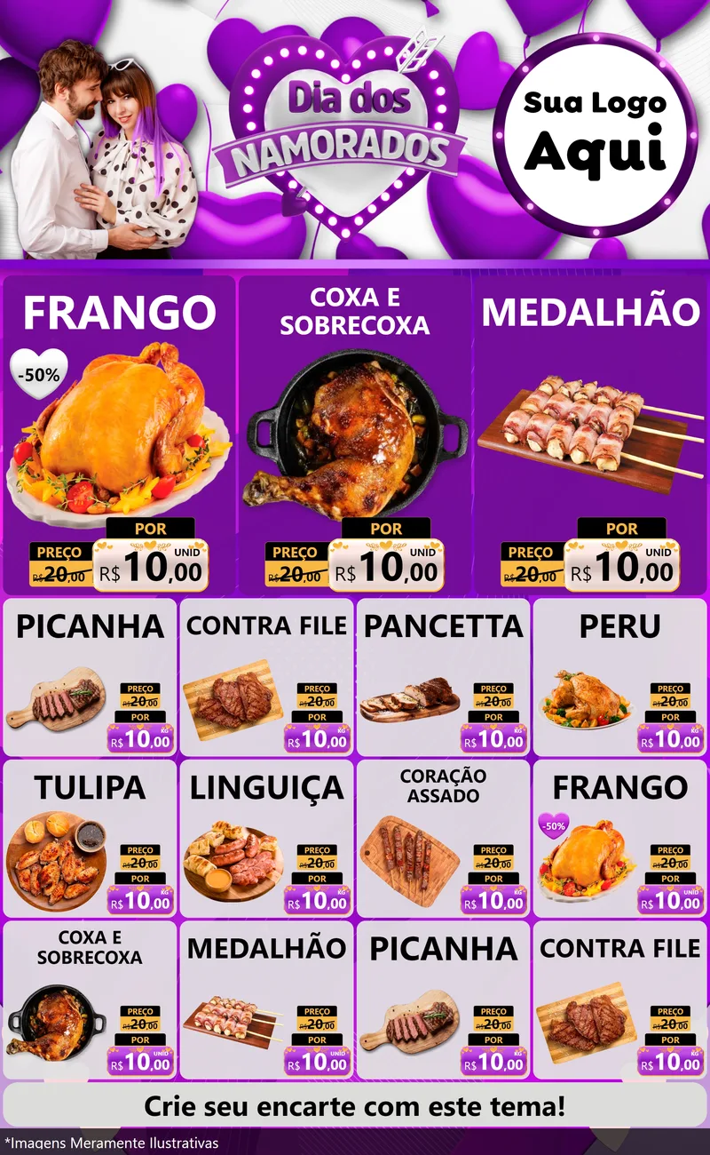 Modelo de Encarte para Encarte Grande com o tema Dia dos Namorados para Assados