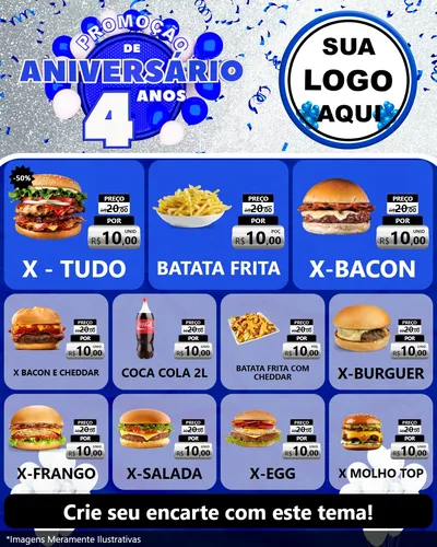 Modelo de Rede Social para Feed Instagram com o tema Promoção de Aniversário - 4 Anos para Hamburgueria