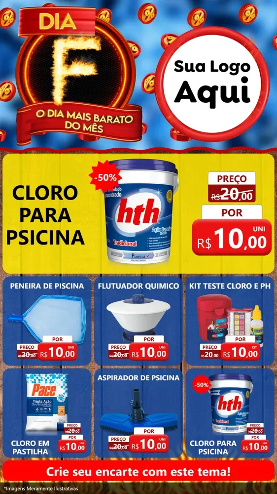 Modelo de Rede Social para Stories com o tema Dia F - O Dia Mais Barato Do Mês para Produtos para Piscina