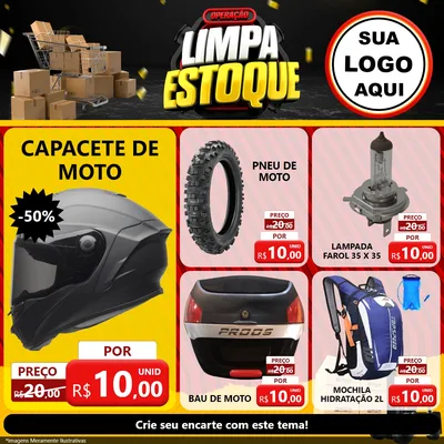 Modelo de Rede Social para Feed Facebook com o tema Operação Limpa Estoque para Moto peças