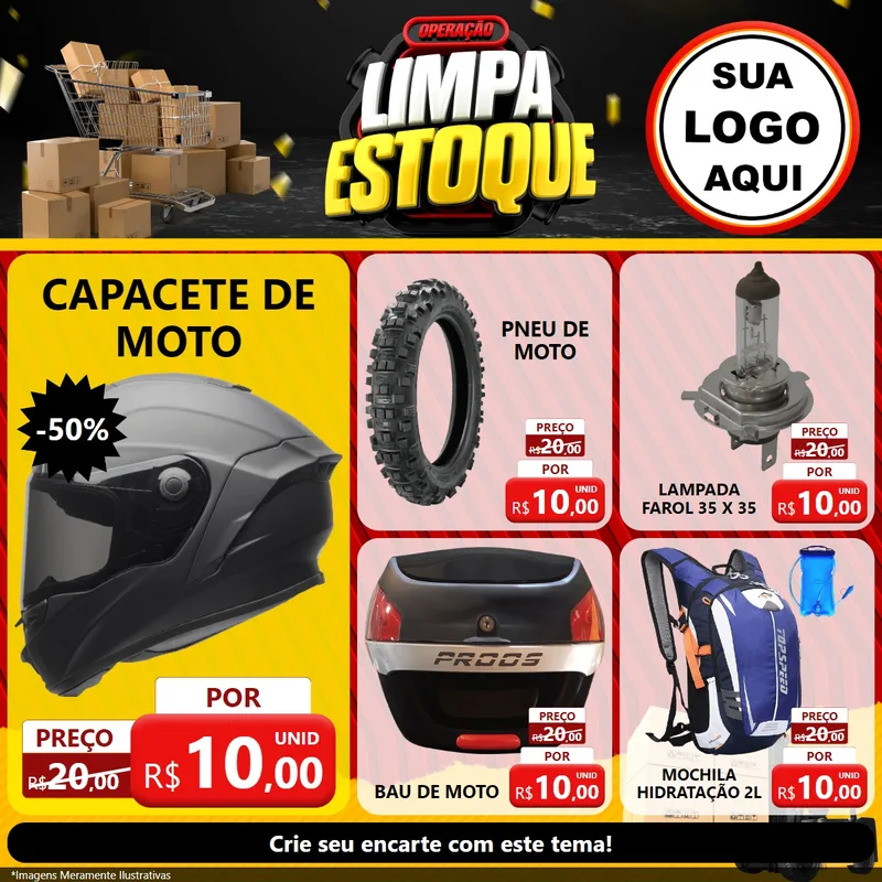 Modelo de Rede Social para Feed Facebook com o tema Operação Limpa Estoque para Moto peças