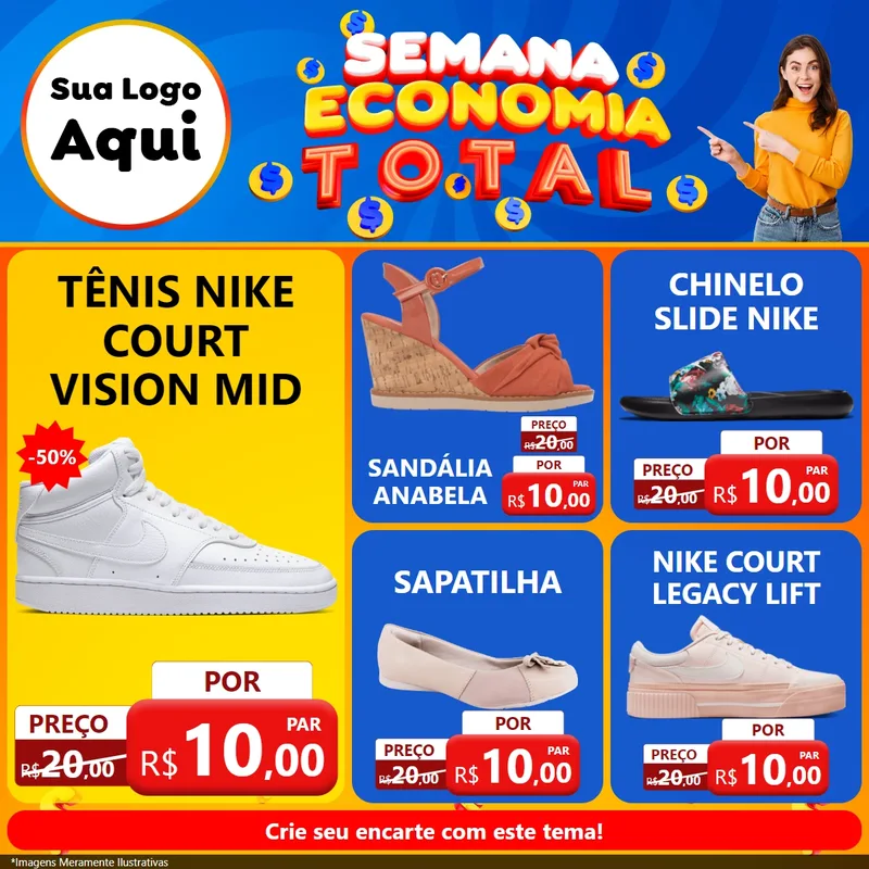 Modelo de Rede Social para Feed Facebook com o tema Semana Economia Total para Calçados