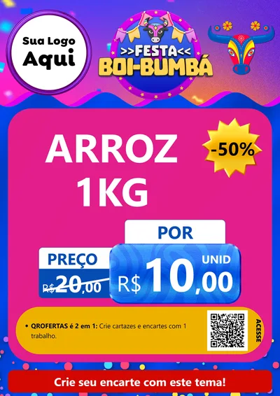 Modelo de Cartaz para Cartaz A4 Vertical com o tema Festa Boi-Bumbá para Supermercado