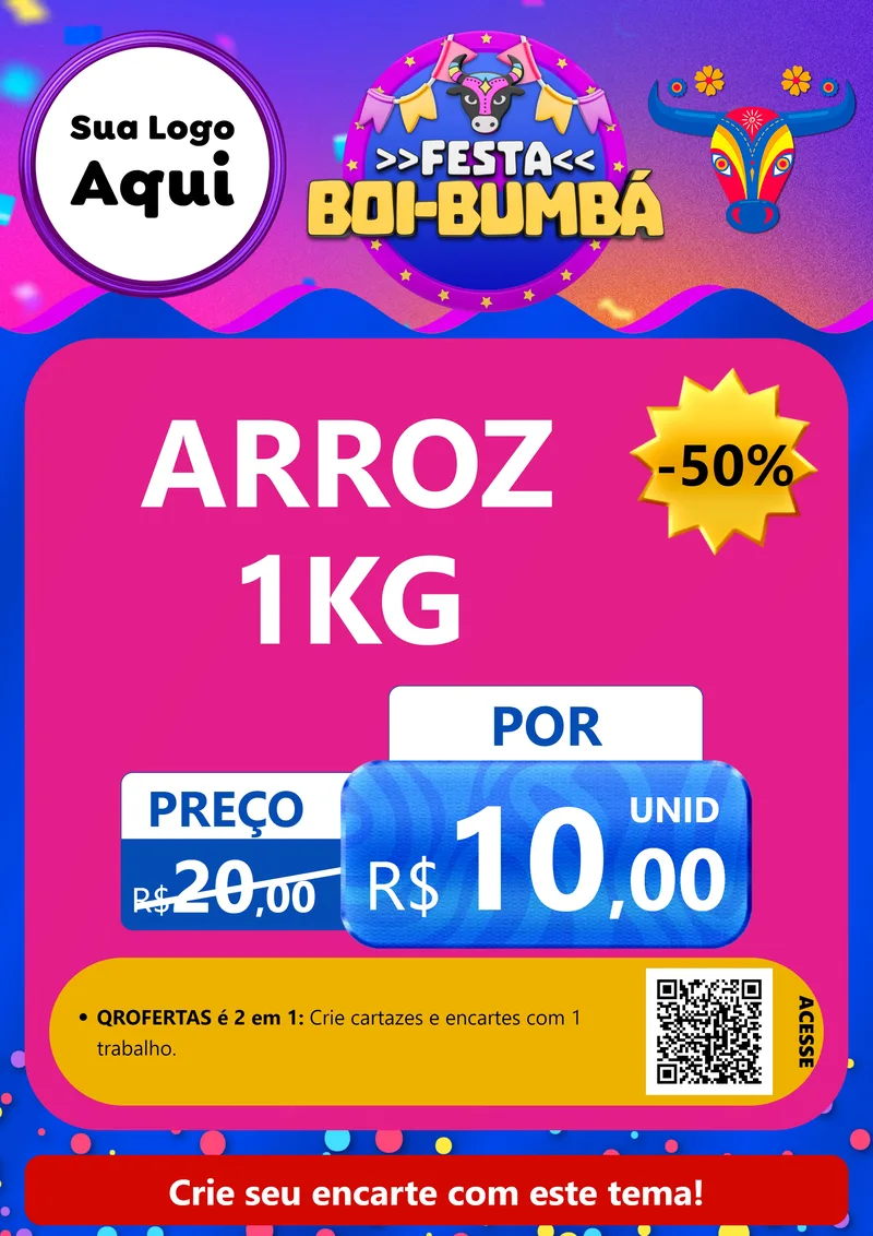 Modelo de Cartaz para Cartaz A4 Vertical com o tema Festa Boi-Bumbá para Supermercado