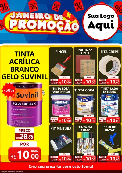 Modelo de Encarte para Encarte A4 Vertical com o tema Janeiro de Promoção para Tintas e Ferramentas